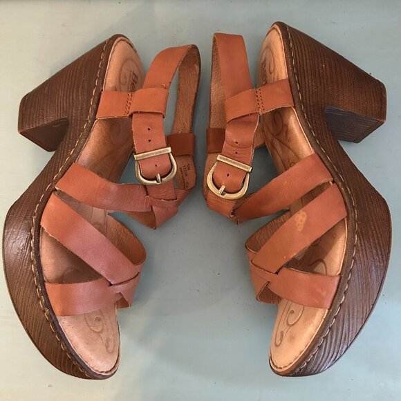 Born Tan Sandals with Chunky Heel and Adjustable Straps - Picture 4 of 12